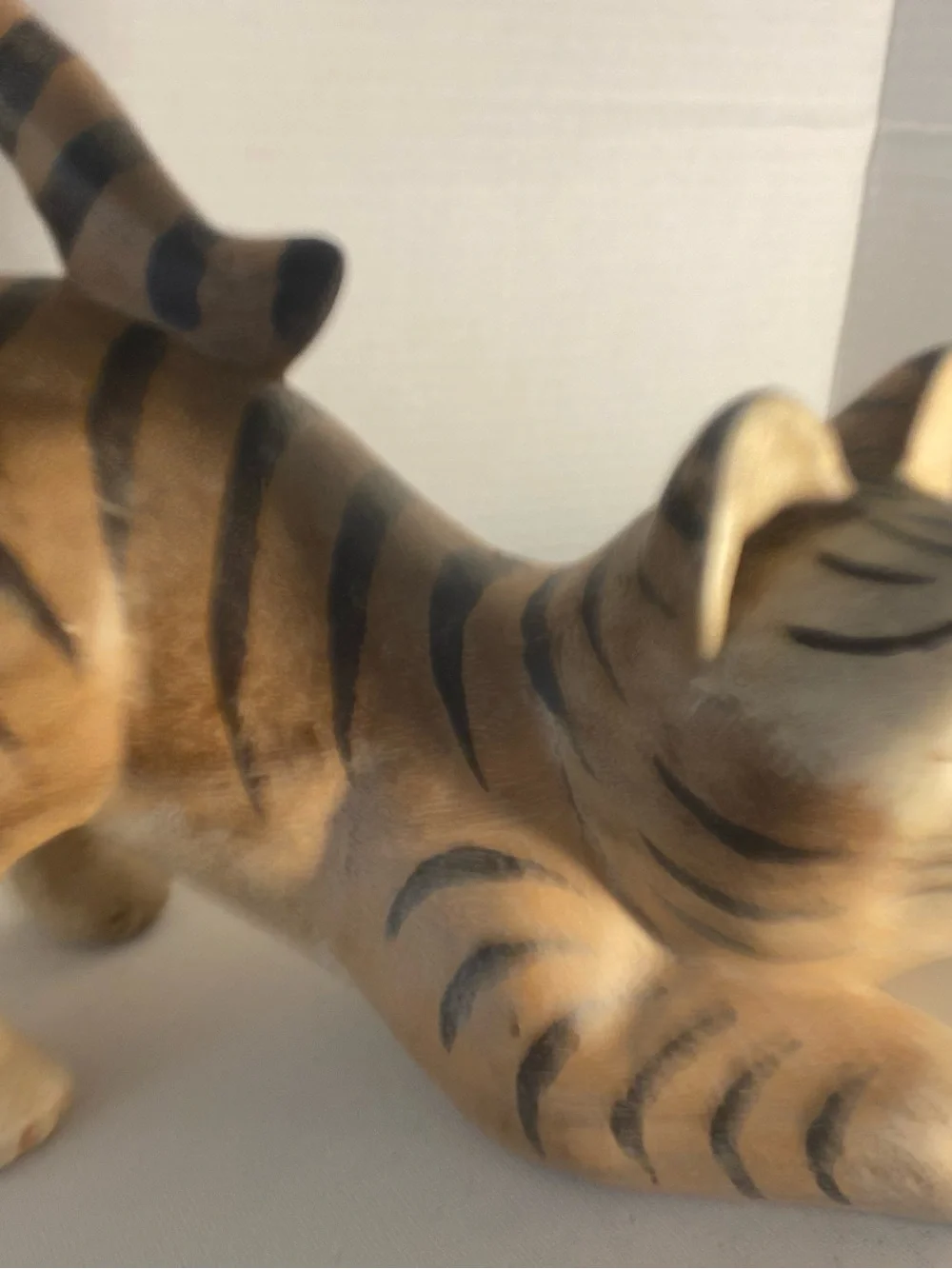 Hand-Painted wood Cat Figurine in Tan and Black made in Thailand